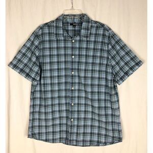 Murano Fitted Shirt Men's Size XL Short Sleeve Collared Button Front‎ Plaid Blue